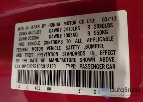 2013 Acura Tsx 2.4 z USA, uszkodzony, nr VIN JH4CU2F81DC012123